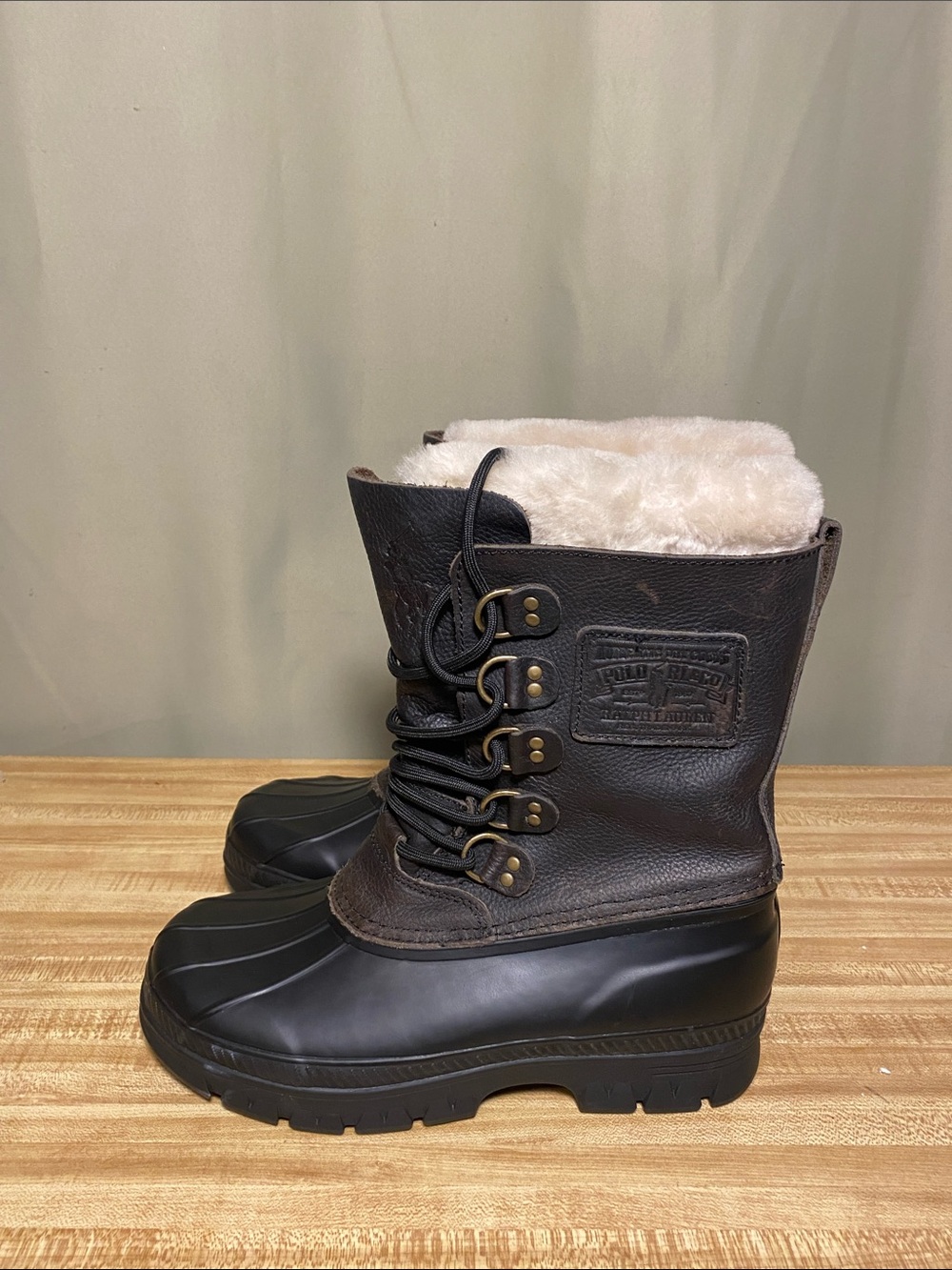 Polo Ralph Lauren Longhirst Duck Boots  Leather Shearling Men’s Brown Black 8D